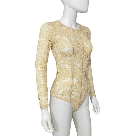 Ivory Sheer Crochet Long Sleeve Bodysuit - Picture 6 of 10